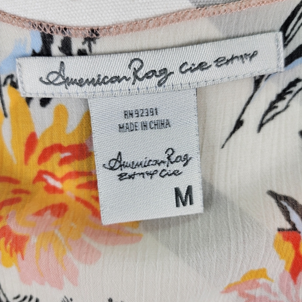 American Rag Chiffon Kimono Cover Up Floral Cold Shoulder Open Front Size Medium - Picture 7 of 8